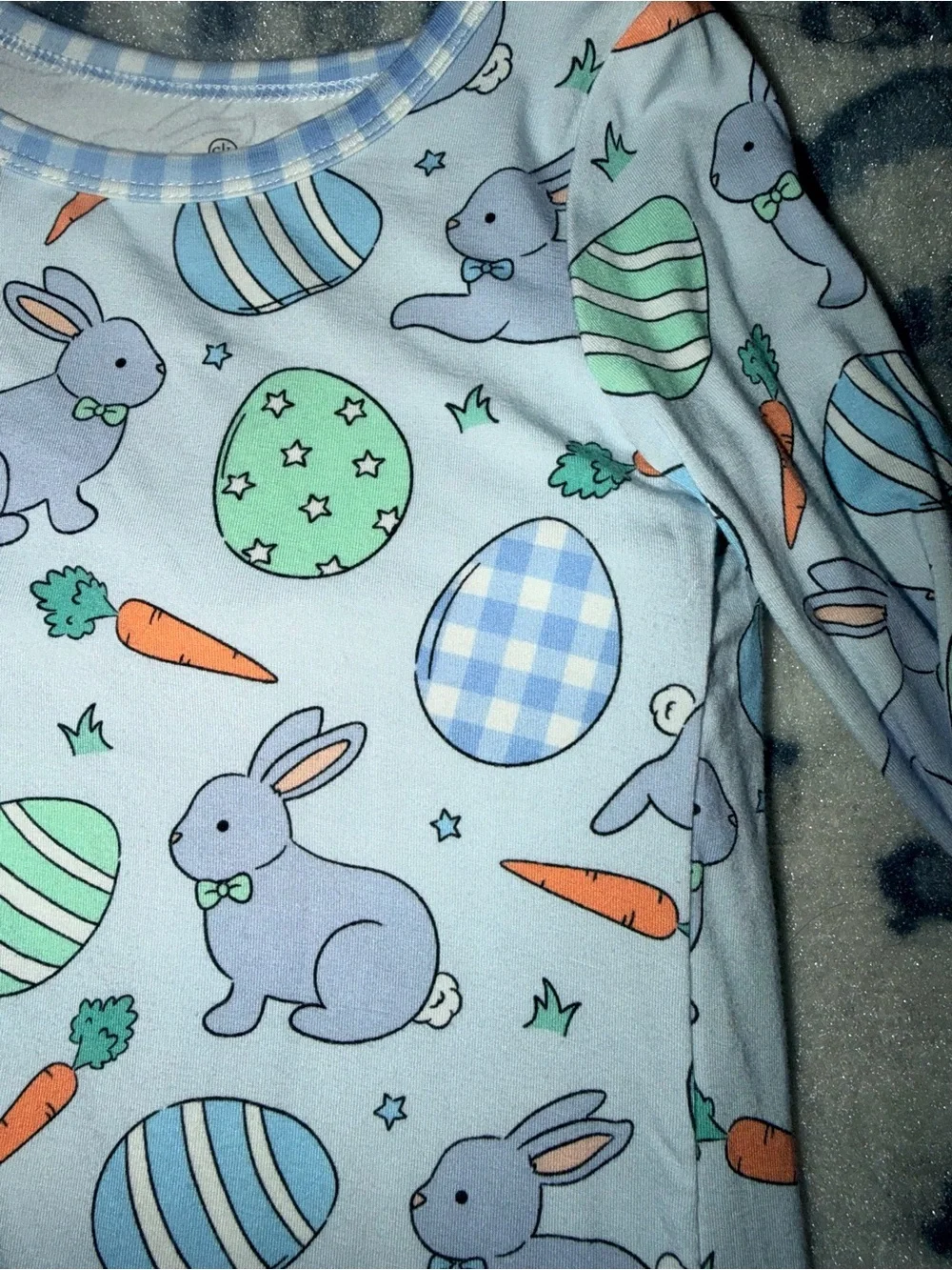Caden Lane Light Blue Bunny & Egg Sleep Set with Gingham Trim